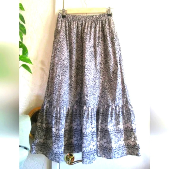 ANNA SUI Paisley Print Long Maxi Skirt Cotton, Lined with Pockets - Picture 2 of 7